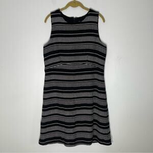 ANN TAYLOR Black and White Woven Striped Sleeveless A Line Polyamide Dress Sz 14